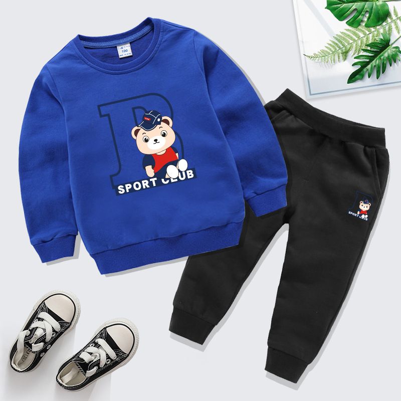 Gyerekruha fiúknak tavaszi új rajzfilm pulóver szett nagyobb gyerekeknek tavaszi és őszi frottír pamut melegítőnadrág kétrészes szett_voghion.com