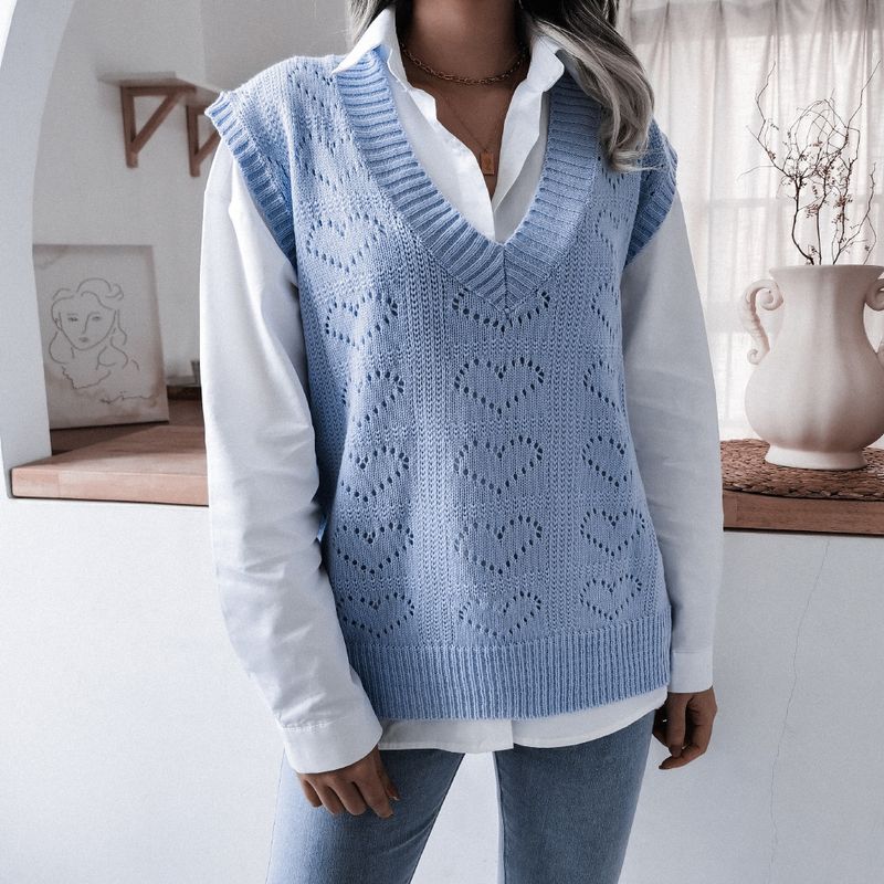 V-Ausschnitt ausgehöhlte Love Strickweste Pulloverweste, Damenbekleidung_voghion.com