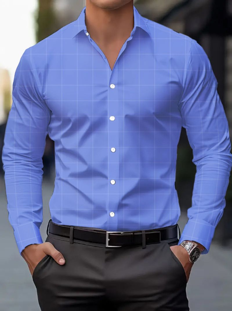 Chemise décontractée extensible à quatre côtés pour homme, grande taille, pour le printemps et l'automne, style business, à carreaux_voghion.com