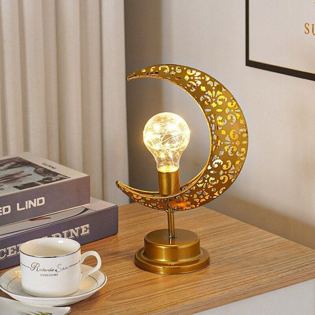 Lâmpada LED de ferro redonda estilo muçulmano, lâmpada decorativa para mesa de feriado, ambiente de quarto_voghion.com