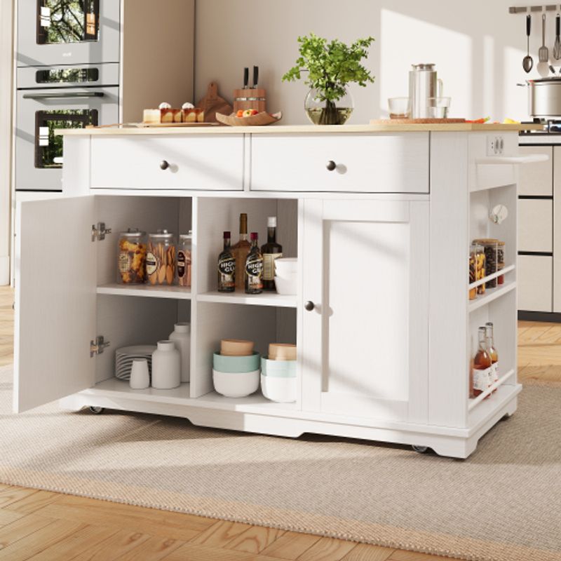 Kücheninsel, Küchenwagen Mit Steckdosenleiste Ausgestattet, Küchenschrank, Servierwagen Mit Arbeitsplatte, Buffetschrank, Speisewagen Mit Holzmaserung, Buffetschrank,weiß_voghion.com