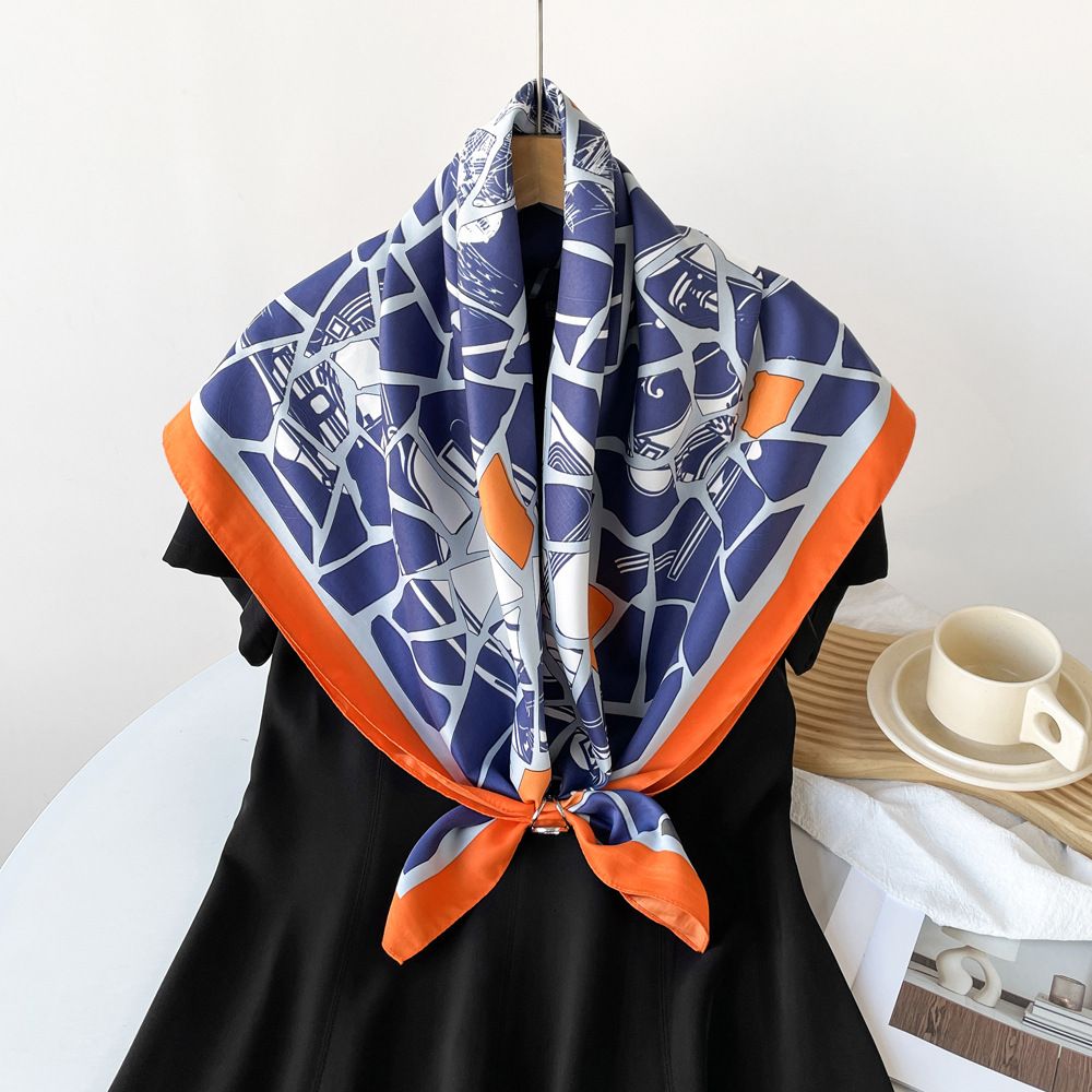 90 contrasting color splicing trendy shawl large square lightweight breathable thin twill silk casual scarf_voghion.com