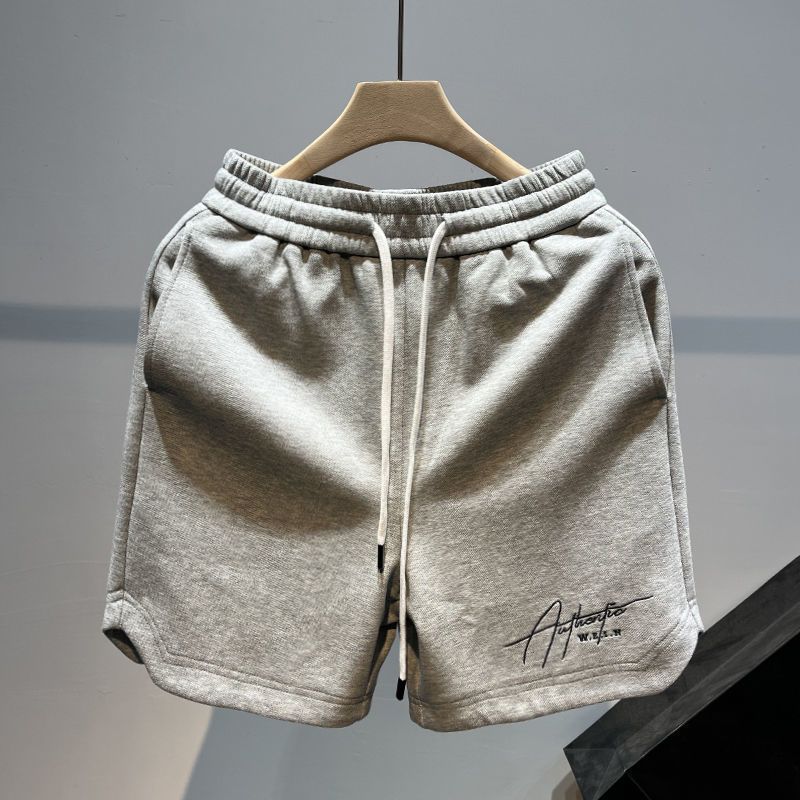 Pantaloncini sportivi da uomo, traspiranti, da palestra, da corsa, da basket, larghi, casual, da strada, per l'estate (stampa con lettere, S-4XL) - Grigio/Nero_voghion.com