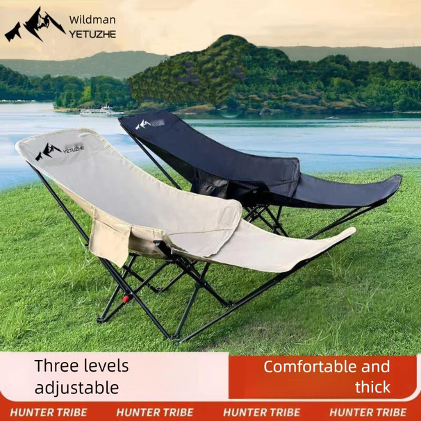 Outdoor For Hikers Camping Recliner Portable Moon Chair Small Folding Fishing Stool Fine Sand Yellow + Leg Rest_voghion.com