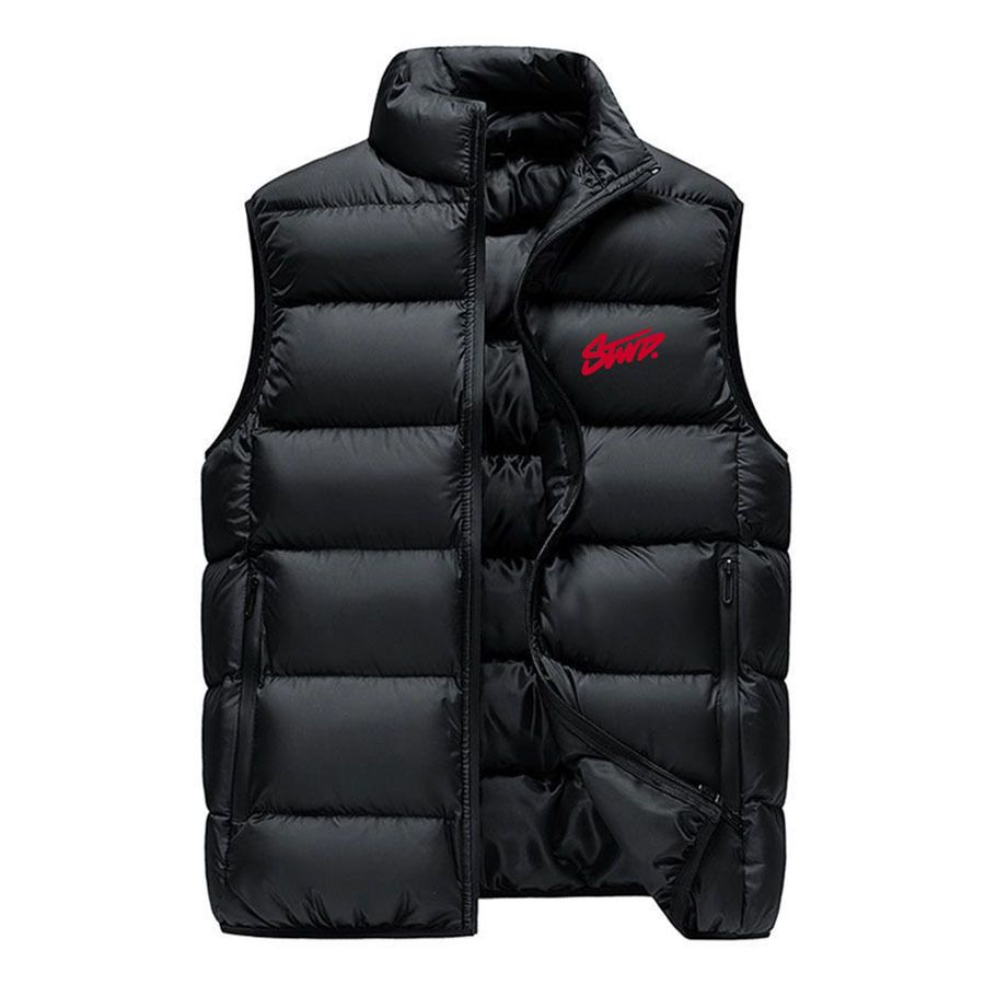 Trendige Weste mit Fleecefutter und auffälligem Buchstabendruck – Dicke, gesteppte, ärmellose Unisex-Jacke für Freizeit und Streetwear (M-5XL, Schwarz/Grau)_voghion.com