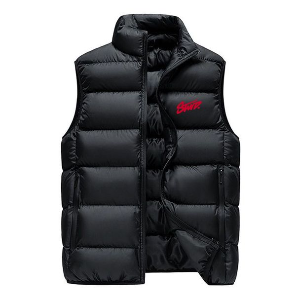 Trendige Weste mit Fleecefutter und auffälligem Buchstabendruck – Dicke, gesteppte, ärmellose Unisex-Jacke für Freizeit und Streetwear (M-5XL, Schwarz/Grau)_voghion.com