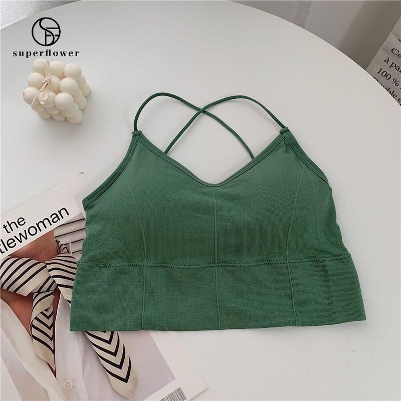 SUPERFLOWER Neue nahtlose Träger-Cross Gather Tank Top Wrap Chest Unterwäsche für Damen_voghion.com