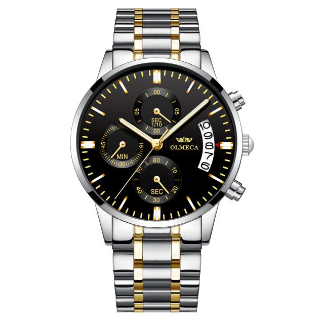OLMECA 0869 lyxig kvartsklocka för herr Band i rostfritt stål Luminous Chronograph utomhusklocka_voghion.com