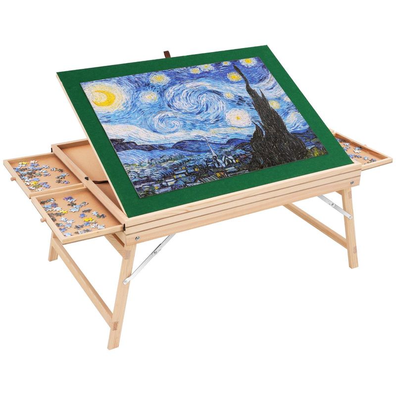 VEVOR 1500 Piece Puzzle Table With Folding Legs, 4 Drawers And Cover, 32.7"x24.6" Wooden Jigsaw Puzzle Plateau, Adjustable 3-Tilting-Angle Puzzle Board, Puzzle Storage System For Adults, Gift For Mom_voghion.com
