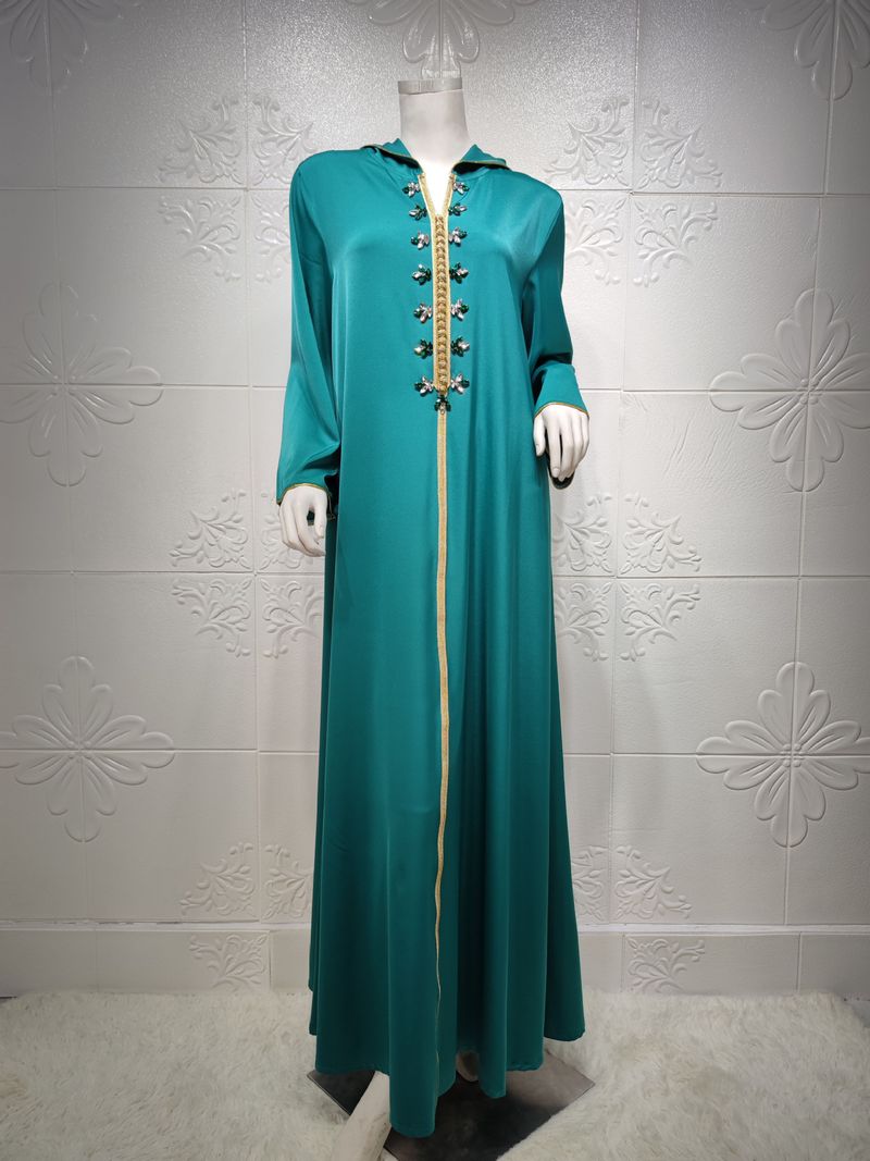 Women's Muslim abaya dress with diamond ribbon Abaya Ethnic Moroccan women_voghion.com