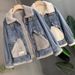 Giacca in denim da donna in pelliccia sintetica – Foderata in pile invernale, oversize ed elegante, calda e comoda (bianco/grigio, S-L)_voghion.com