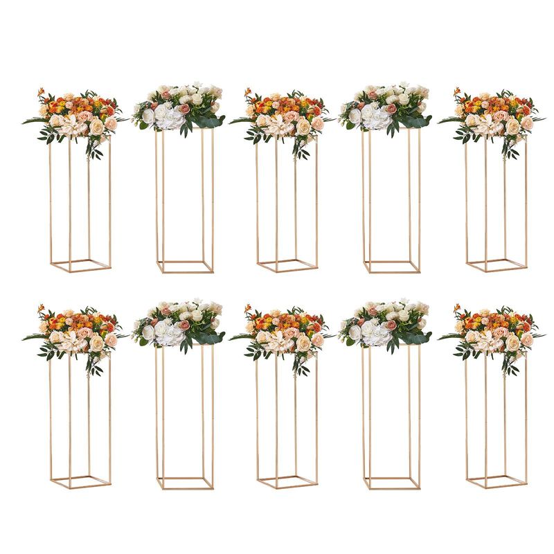 VEVOR 10PCS 31.5inch High Wedding Flower Stand, With Acrylic Laminate,Metal Vase Column Geometric Centerpiece Stands, Gold Rectangular Floral Display Rack For Events Reception, Party Decoration_voghion.com