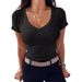 Damenbekleidung V-Ausschnitt Geripptes, tailliertes, enges T-Shirt Kurzarmhemd Basic Strickoberteil_voghion.com