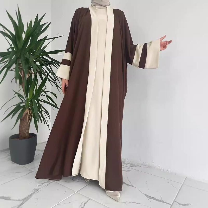 Abbigliamento da donna Cappotto a contrasto musulmano Moda Abito da abito in tinta unita_voghion.com