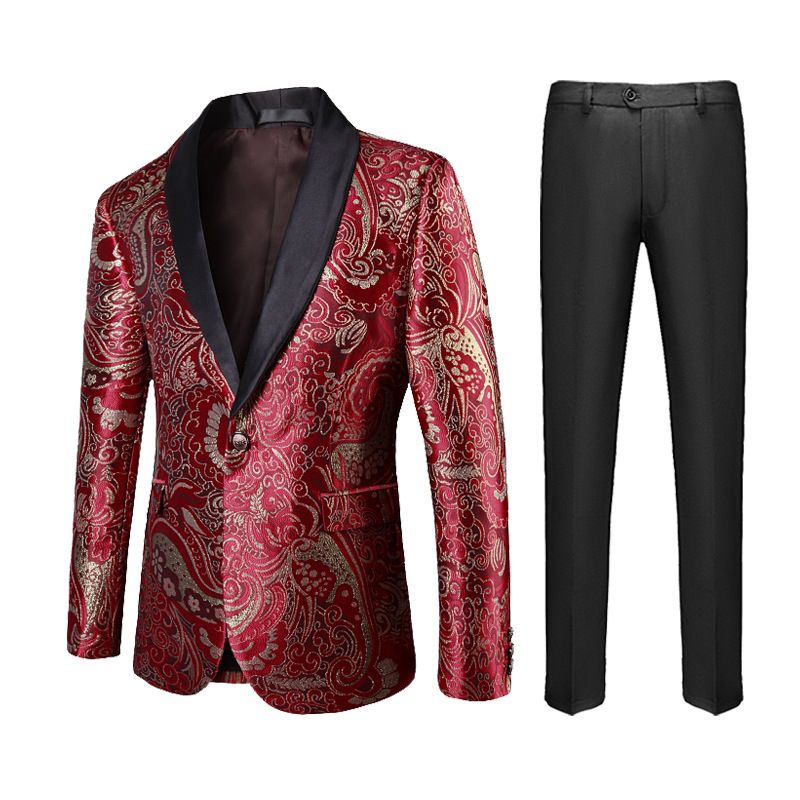 ​​Men's Jacquard Suit Set 2-Piece Slim Fit Wedding & Casual Blazer Outfit With Matching Trousers (48/M-60/5XL)​​_voghion.com