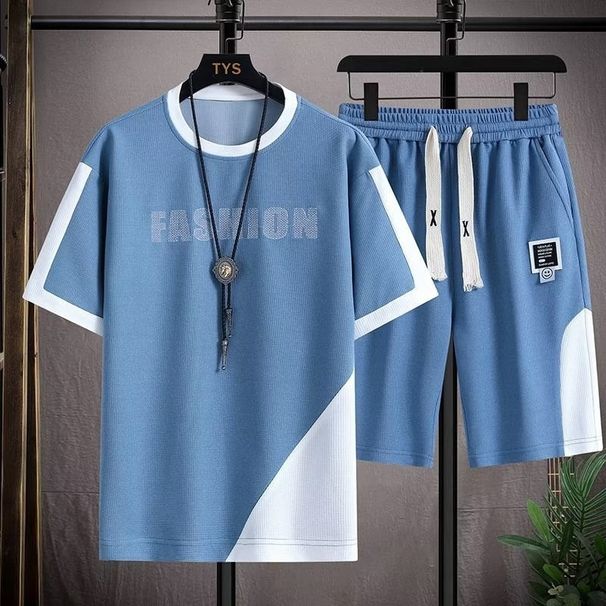 Costume de vară pentru bărbați, stil nou, cu mânecă scurtă, sport, casual, lejer, cu model waffle, asortate_voghion.com