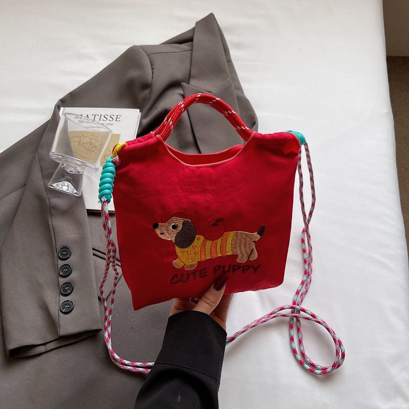 Embroidered Cute Dachshund Dog Bucket For Women 2025 Summer New Phone Commuter Shoulder Crossbody Bag_voghion.com