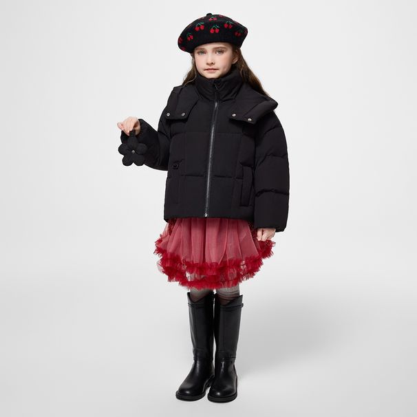 Piumino invernale per bambini con cappuccio, caldo cappotto corto in piuma d'oca per ragazze, imbottitura in piuma d'anatra bianca all'86%-90%, morbido ed elegante, rosa/viola/beige/nero_voghion.com