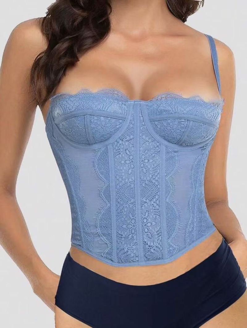 Women's Intimates Sexy Gathered Corset Lace Lace See Through Pure Desire Suspenders Corset Top Body Shaping_voghion.com