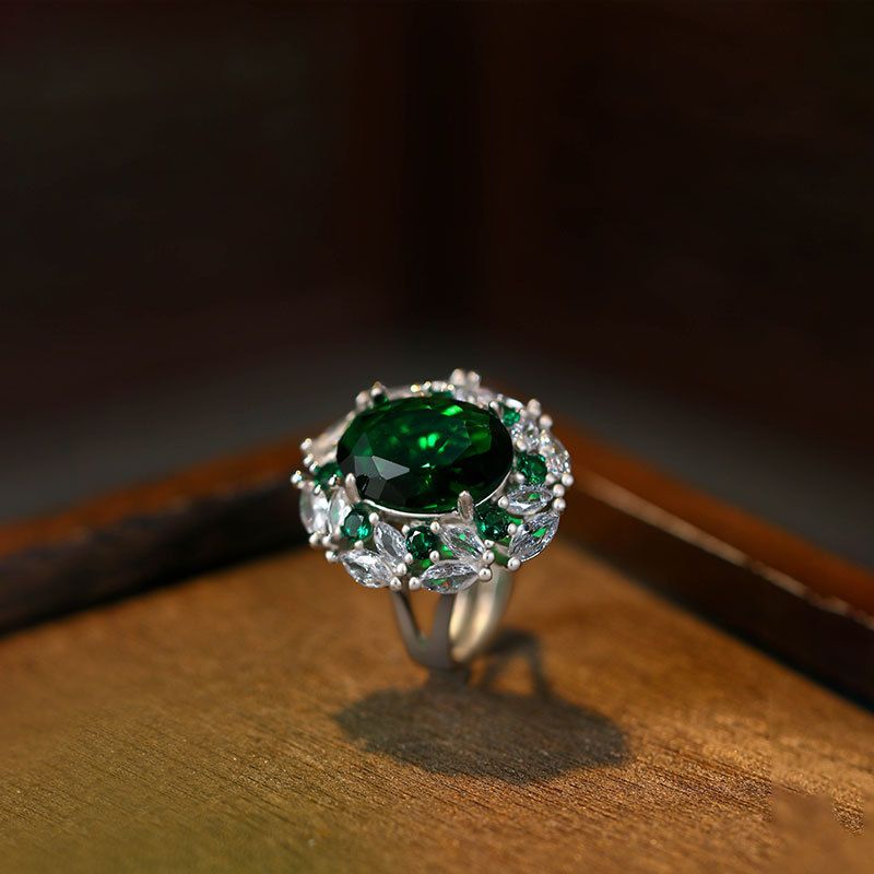 Schmuck & Accessoires Kolumbianischer Zuchtsmaragdring Retro Luxus Volldiamant Zirkon Cabochon Offener Ring für Frauen_voghion.com