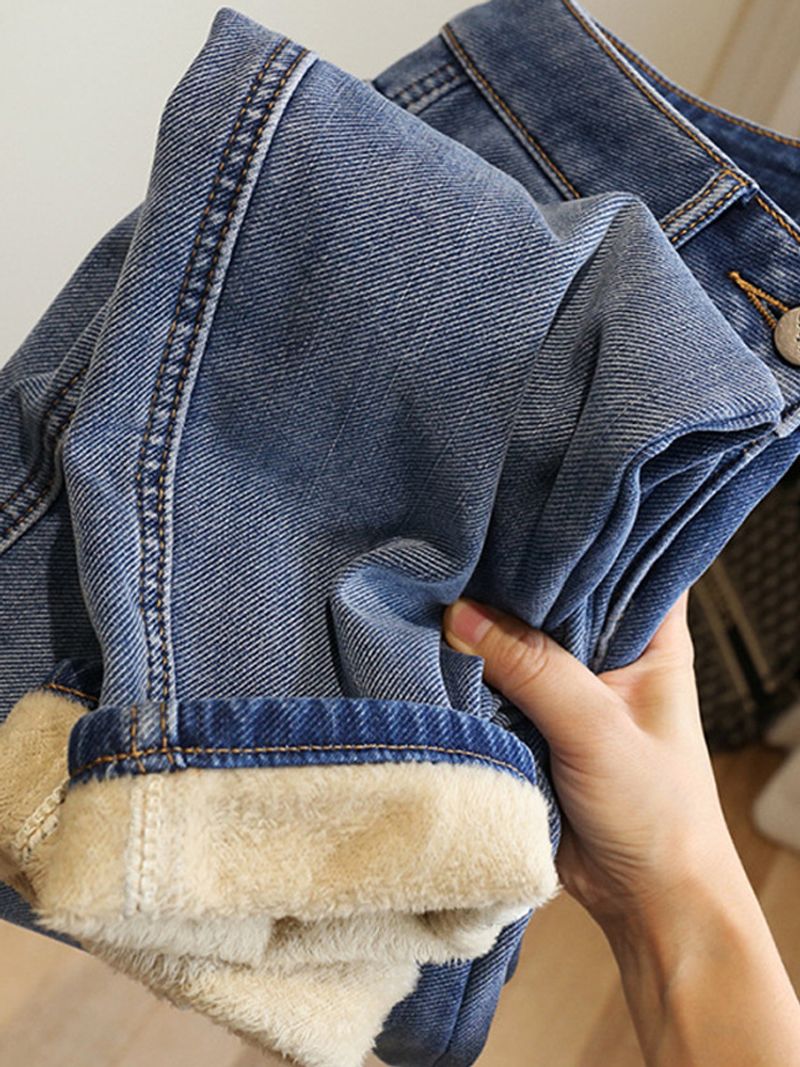 Women's Clothing Plush jeans for women new autumn and winter thickened straight pants loose high waist small dad pants_voghion.com
