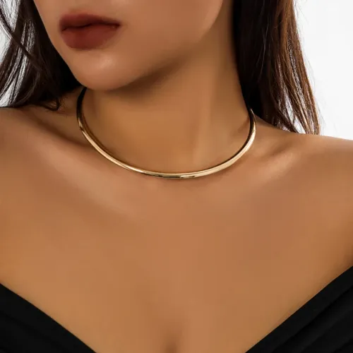 Collana elegante e semplice con cerchi spessi e torce per donna, collare girocollo alla moda 2024, gioielli di moda sul collo_voghion.com