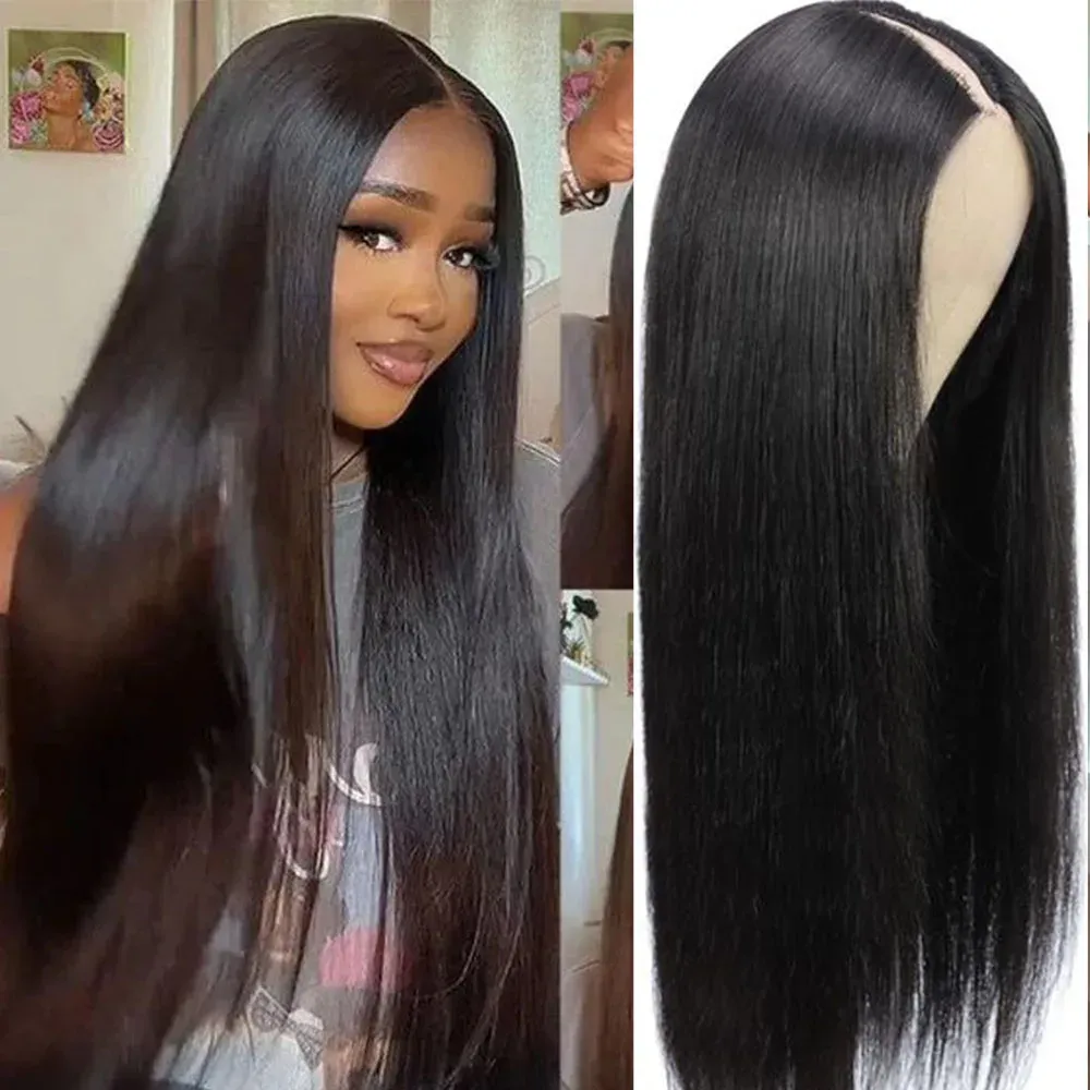 Brazilian Straight V Part Wig Human Hair 18-32 Inch No Leave Out Thin Part No Glue Remy Human Hair Wig for Women_voghion.com