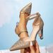 Goldene High Heels für Damen, modische, glänzende Schnürschuhe mit Schnalle, spitze Zehenpartie, speziell geformte Absätze, High Heels für vier Jahreszeiten, Pantoletten für Damen_voghion.com