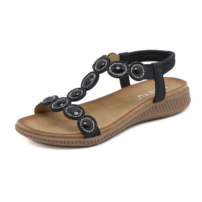2025 New Sandals Bohemian Water Diamond Comfortable Round Head Beach Vacation Large Flat Shoes_voghion.com