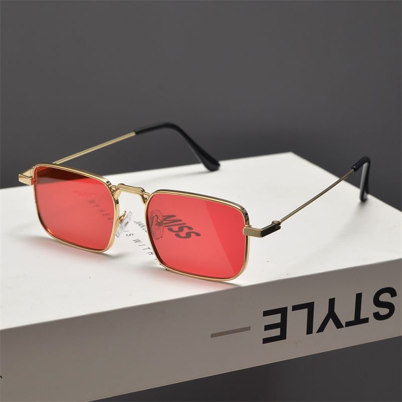 Steampunk Retro Rechteckige Sonnenbrille mit schmalem Rahmen für Männer und Frauen Trendy Metal Hip Hop Tanzsonnenbrille Kleines Gesicht Dünn_voghion.com