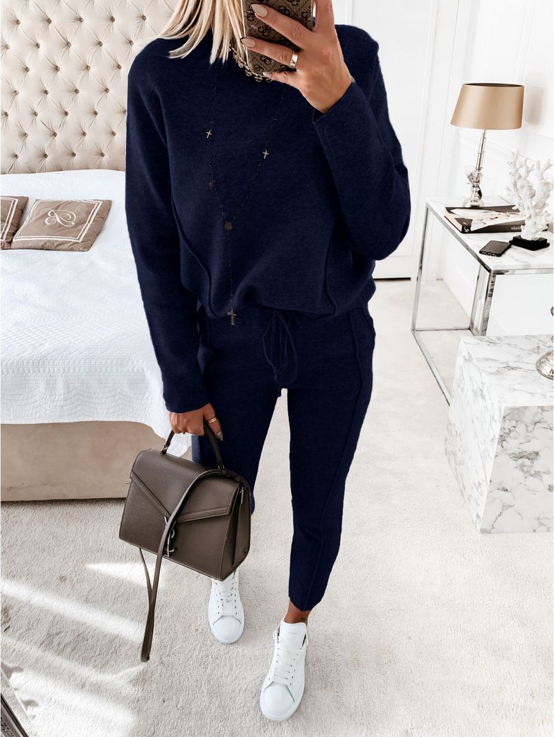 Tailleur-pantalon décontracté de couleur unie pour femmes_voghion.com