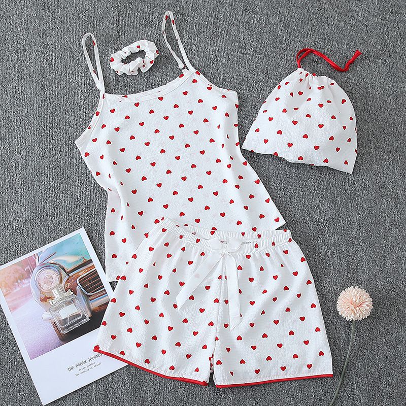 Sommer Dünne Pyjamas Damen Hosenträger Weste Shorts Kinder Sieben Stück Home Kleidung Set_voghion.com