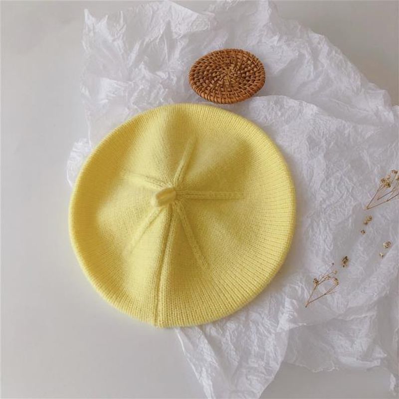  Cremefarbene, einfarbige Kinder-Strickmütze, Baskenmütze, Herbst-Baby-weiche Malermütze, Wollmütze_voghion.com
