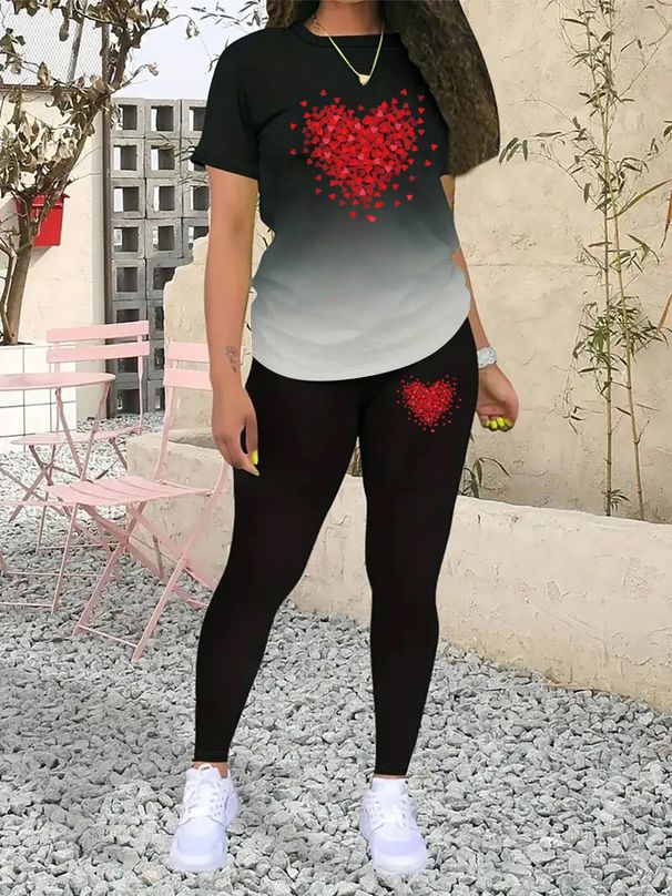 Damenbekleidung Damen Kurzarmhose Damen Print Persönlichkeit Freizeit Sport Gradient Anzug Lose_voghion.com