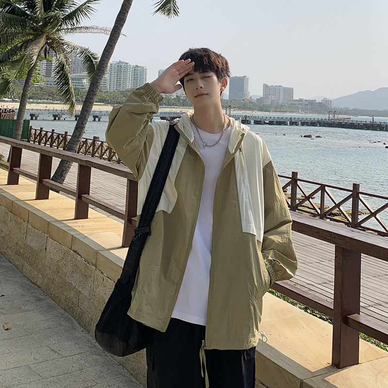 Giacca da uomo con cappuccio, di qualità imbattibile, estiva, alla moda, da 23 anni, per studenti, da indossare all'aperto, con protezione solare._voghion.com