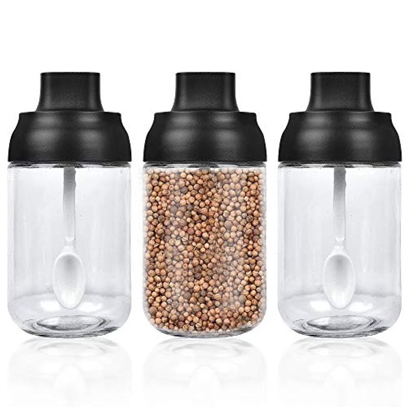 Glass, 3-Piece Kitchen Glass Condiment Containers With Lids 8 Ounce (Approximately 236.6 Milliliters) Jars,_voghion.com
