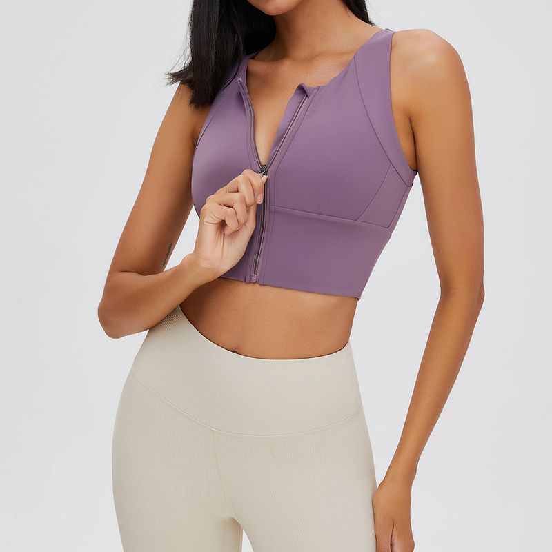Sports Bra Front Zipper Round Neck Free Underwear Yoga Vest Seamless Outdoor Fitness Yoga Clothes_voghion.com