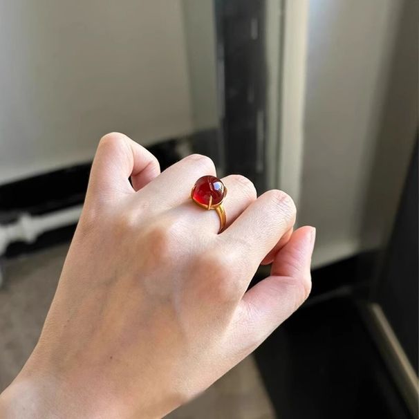 High-Value Versatile Red Agate Cabochon High-End Appearance Whitening Elegant Index Finger Ring For Women_voghion.com