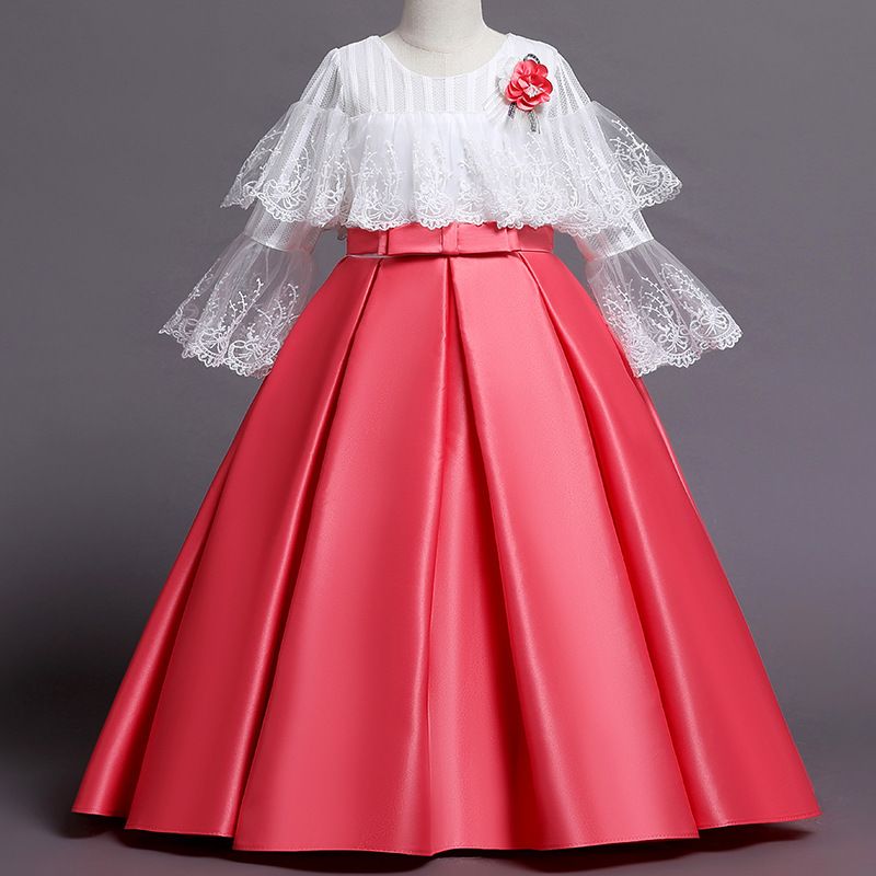 Kid's Clothing Girls dress autumn and winter princess dress children's satin lace color matching light luxury dress spot children's clothing_voghion.com