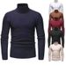 Herrkläder Höst- och vintertröja med polotröja Slimmad enfärgad pullover Stickad tröja med botten_voghion.com