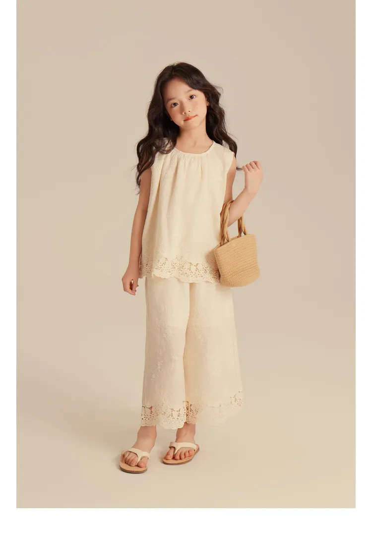 Bērnu apģērbu mežģīņu topi un bikses Jauns bērnu vasaras meža temperamenta maigs uzvalks_voghion.com