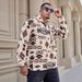 Herrenbekleidung Herren-Fleece-Kapuzenpullover – Dicker Winterpullover mit lockerer Passform, Retro-Streetwear-Stil, geometrischer Print (Beige, S–XXL)_voghion.com