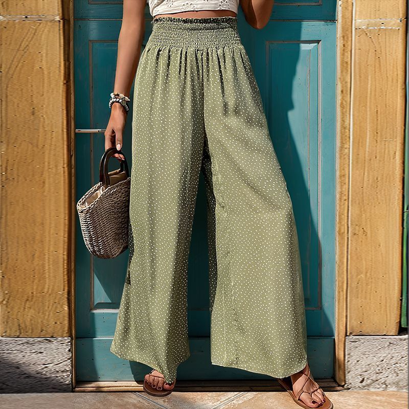 Women's Printed Trousers Commuter Style High Waist Elastic Wide Leg Pants Women_voghion.com
