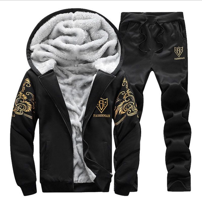 Men's Clothing Men's winter new men's sweater suits, plush and thick hooded jackets, men's large size long sleeved sportswear_voghion.com