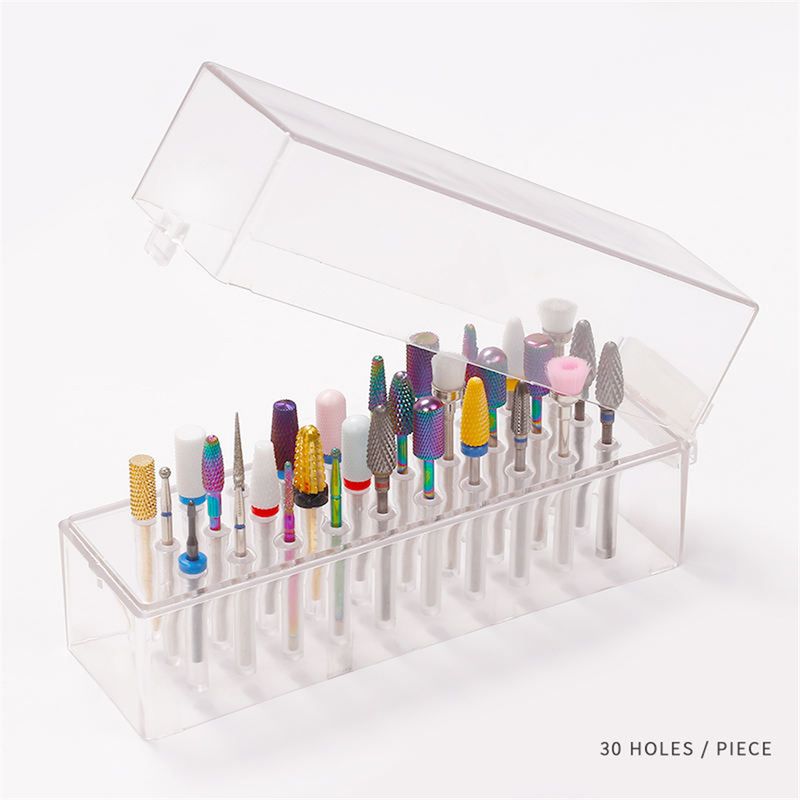 30 Holes Nail Drill Bits Holder Clear Dustproof Drill Bit Case for Acrylic Nail Drill Bits Efile Bits Storage Nail Tools_voghion.com