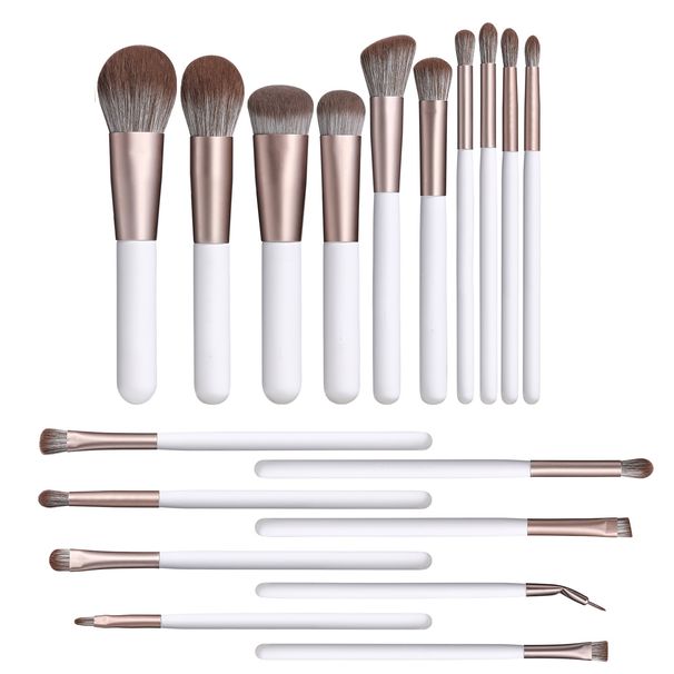 Juego de 18 brochas de maquillaje de color blanco perla, herramientas de belleza de alta gama, brocha de maquillaje de secado rápido de pelo súper suave._voghion.com
