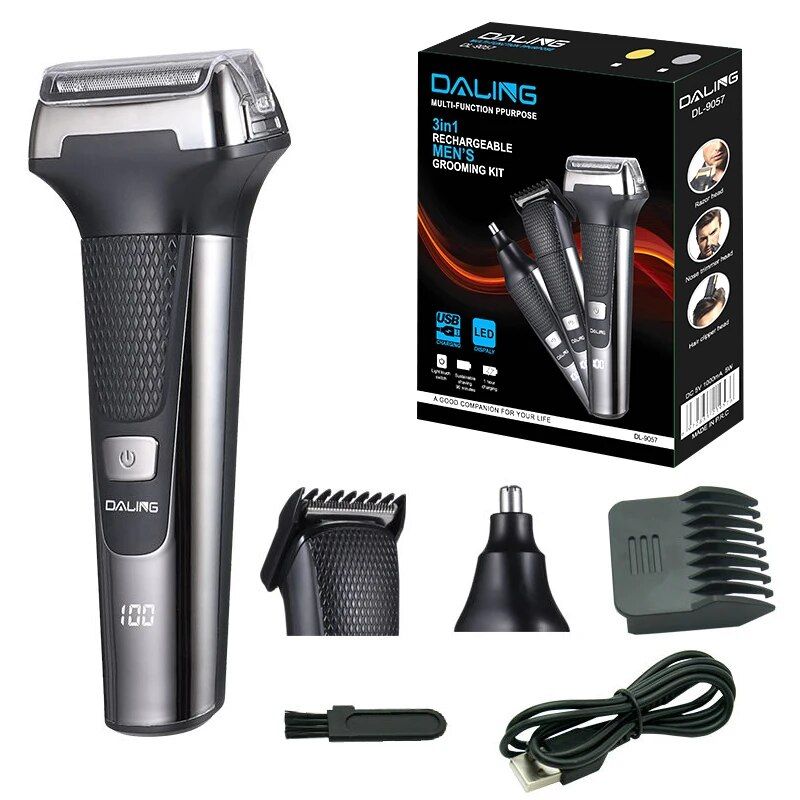 3in1 Grooming Kit Electric Shaver For Men Rechargeable Beard & Hair Trimmer Electric Razor Facial Body Shaving Machine_voghion.com