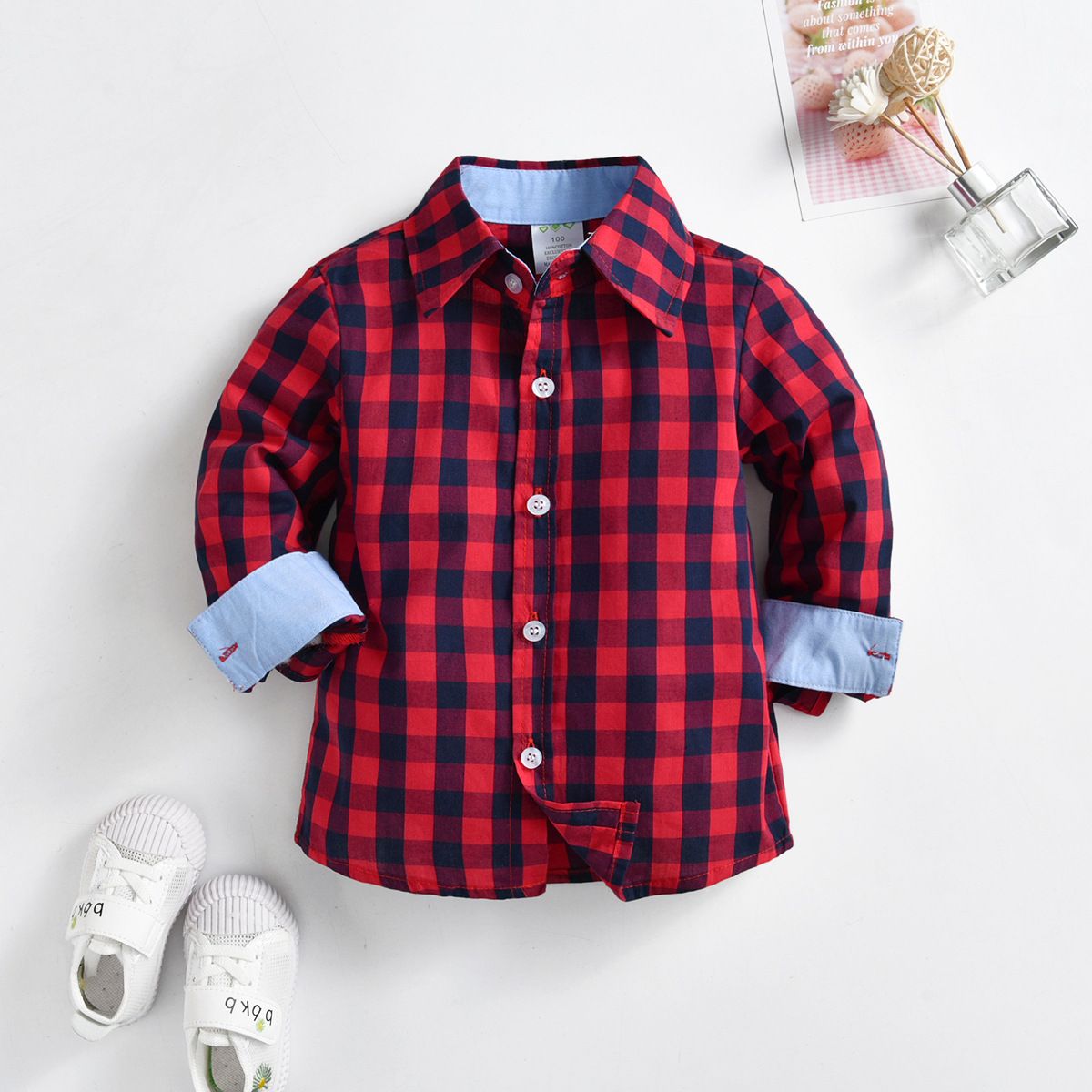 Camicia a maniche lunghe da ragazzo primavera e autunno Camicia cardigan scozzese a quadri color tesoro per bambini di piccole e medie dimensioni da indossare all'aperto_voghion.com