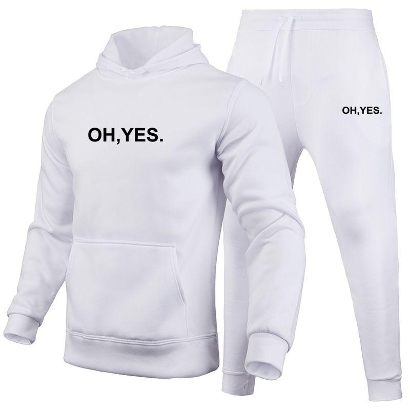 Conjunto de suéter informal para hombre de otoño e invierno, conjunto de color sólido en blanco de tamaño europeo, suéter suelto cepillado, pantalones, conjunto de dos piezas_voghion.com