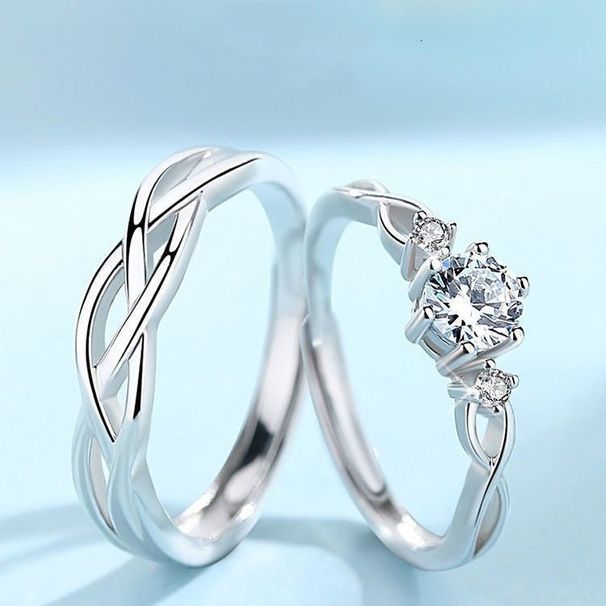 Zirkonia Diamant mit einem Paar verstellbarer lebendiger Münder für Männer und Frauen Paare S Reines Silber Paar Ring Mode_voghion.com